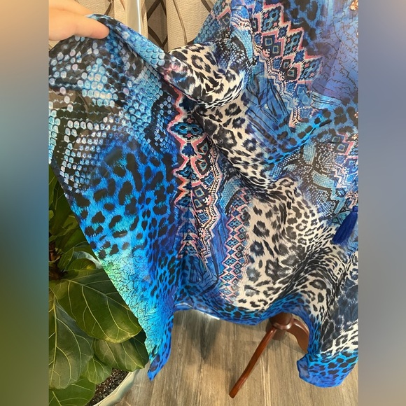 NWT True Colours by La Moda Blue Cat Maxi Swim Cover Up Caftan Dress One SZ - Picture 3 of 10